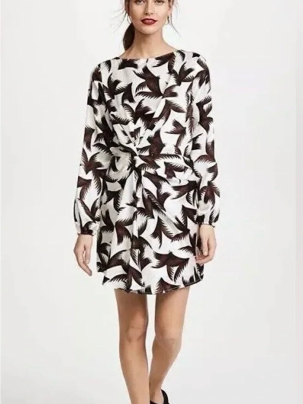 A.L.C. Freja 100% Silk Twist Front Leaf Print Mini Dress Size 8